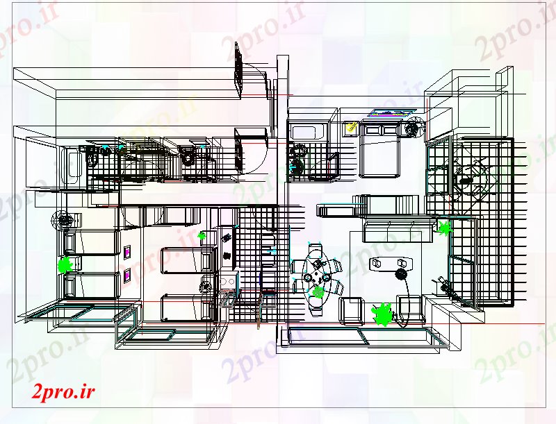 دانلود نقشه خانه های سه بعدی خانه تریدی با جزئیات مبلمان 8 در 15 متر (کد66036)