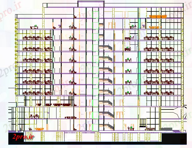 دانلود نقشه ساختمان اداری - تجاری - صنعتی چند طبقه ساختمان شرکت های بزرگ  فرم (کد66113)