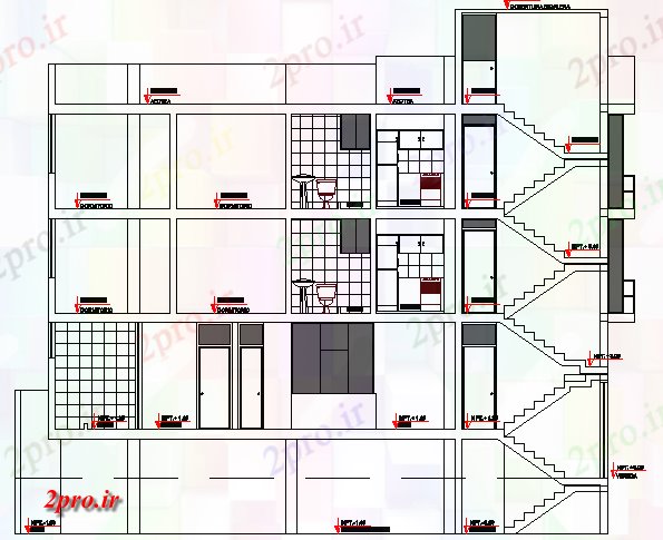 دانلود نقشه مسکونی  ، ویلایی ، آپارتمان   مقطعی مقابل چند خانواده ساختمان مسکونی (کد66139)