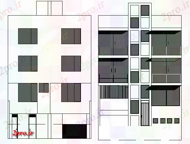 دانلود نقشه مسکونی  ، ویلایی ، آپارتمان  چند طبقه مسکونی به طرف ساختمان جزئیات (کد66141)