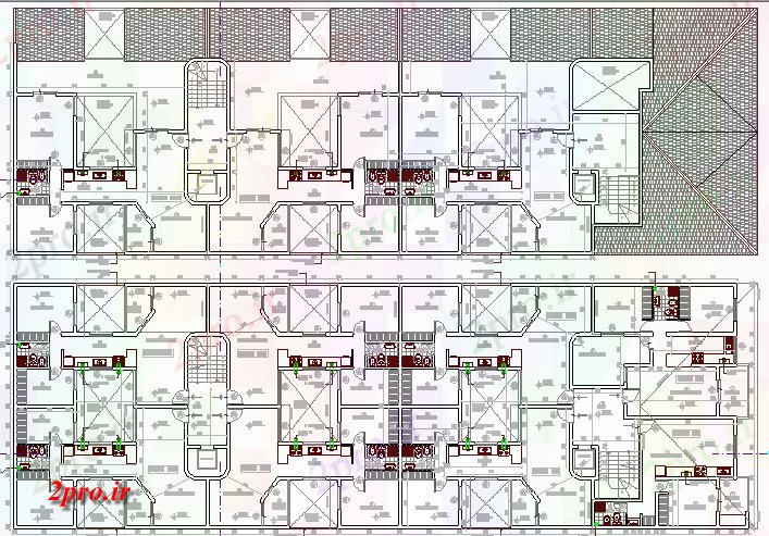 دانلود نقشه مسکونی  ، ویلایی ، آپارتمان  دوم و بالای جزئیات طرحی طبقه از چند طبقه ساختمان های مسکونی (کد66148)