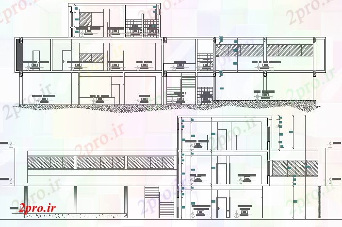 دانلود نقشه ساختمان اداری - تجاری - صنعتی بازگشت مقطعی ساختمان اداری 24 در 31 متر (کد66160)