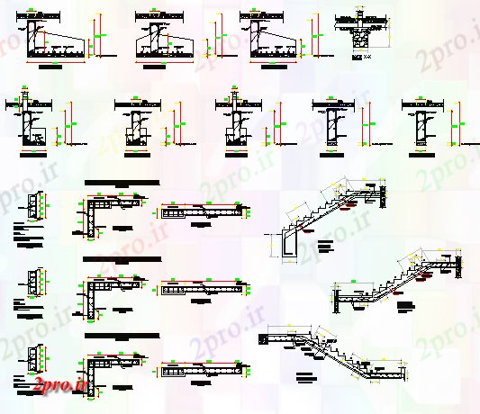 دانلود نقشه جزئیات ساخت و ساز ساخت و ساز راه پله با ستون و پرتو از دانشگاه ، آموزشکده ساخت (کد66164)