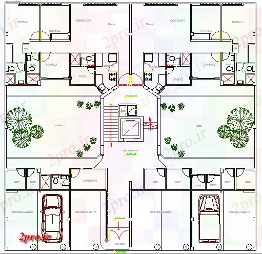 دانلود نقشه مسکونی  ، ویلایی ، آپارتمان  طرحی طبقه همکف از شش طبقه ساختمان های مسکونی (کد66168)