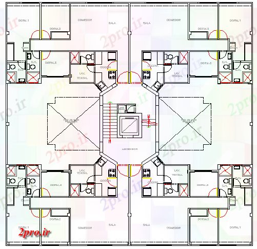 دانلود نقشه مسکونی  ، ویلایی ، آپارتمان  شش دان ساختار مسکونی طرحی ساختمان جزئیات (کد66170)