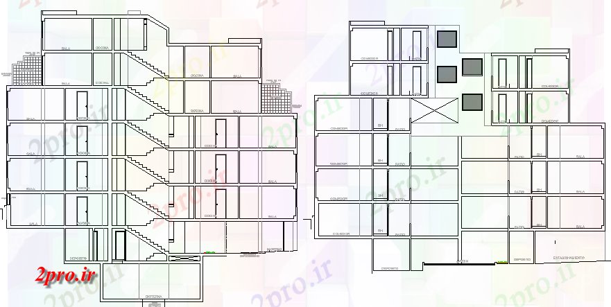 دانلود نقشه مسکونی  ، ویلایی ، آپارتمان  جبهه و جزئیات تماس مقطعی از شش طبقه ساختمان های مسکونی (کد66172)