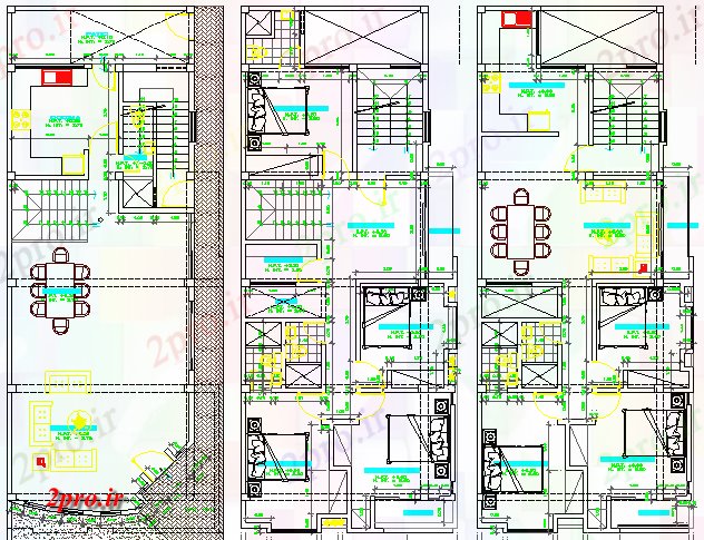 دانلود نقشه مسکونی  ، ویلایی ، آپارتمان  زمین، اول، دوم و  صفحه طرحی طبقه از چهار سطح مسکن ساخت و ساز (کد66174)