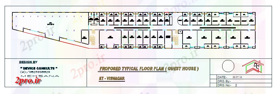 دانلود نقشه هتل - رستوران - اقامتگاه پیشنهادی طراحی طبقه نمونه از مهمان خانه طراحی 59 در 402 متر (کد66199)