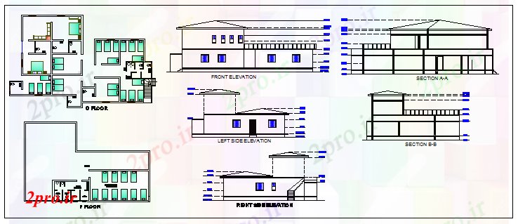 دانلود نقشه هتل - رستوران - اقامتگاه نما و طراحی خوابگاه طراحی 49 در 187 متر (کد66211)