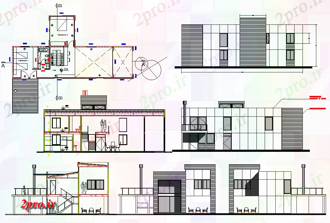 دانلود نقشه مسکونی ، ویلایی ، آپارتمان طرحی بخش خانه و طراحی نما 27 در 34 متر (کد66226)
