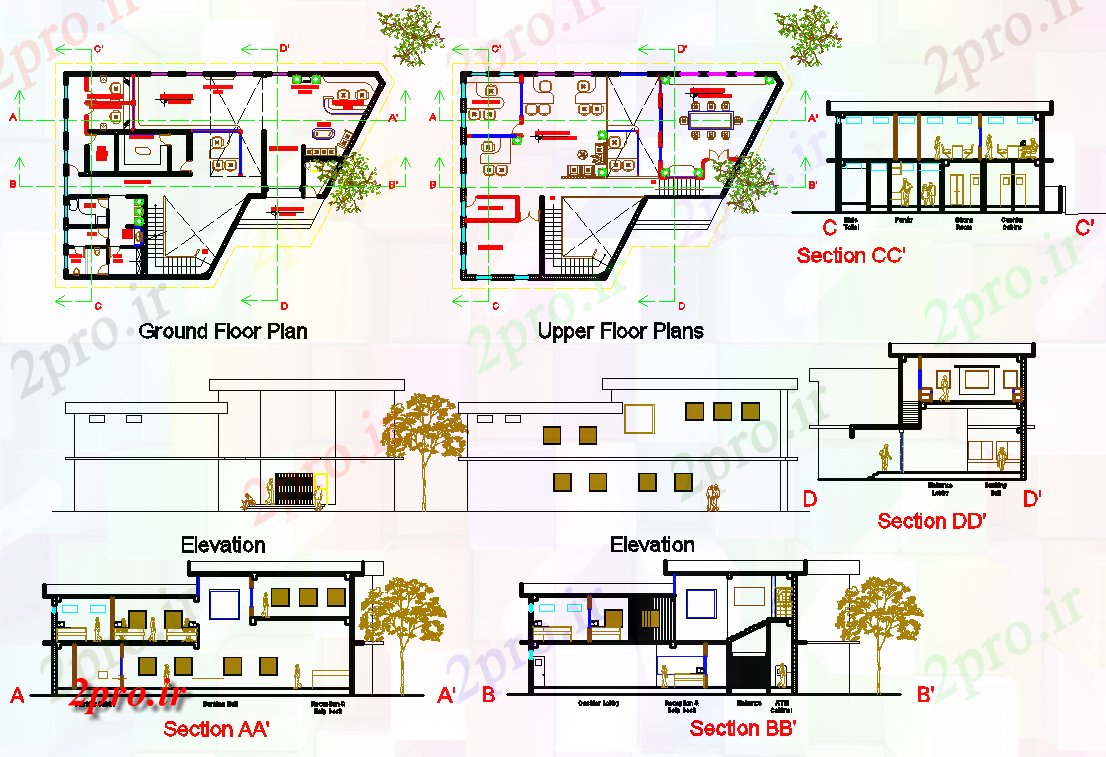 دانلود نقشه ساختمان اداری - تجاری - صنعتی ساختمان اداری 14 در 21 متر (کد66231)