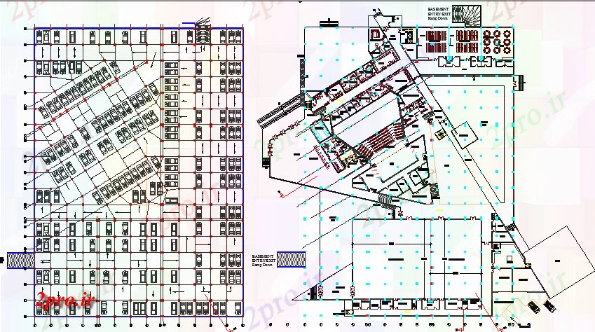 دانلود نقشه  ساختمان دولتی ، سازمانی زمین و اولین جزئیات طرحی طبقه از کنوانسیون مرکز (کد66252)