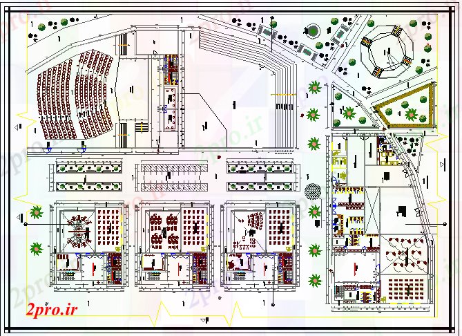 دانلود نقشه تئاتر چند منظوره - سینما - سالن کنفرانس - سالن همایشسالن طراحی سالن محوطه سازی با ساختار جزئیات (کد66268)