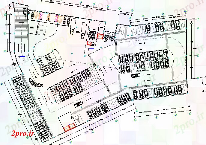 دانلود نقشه ساختمان اداری - تجاری - صنعتی طبقه زیرزمین پارکینگ ماشین از مرکز کسب و کار 40 در 84 متر (کد66305)