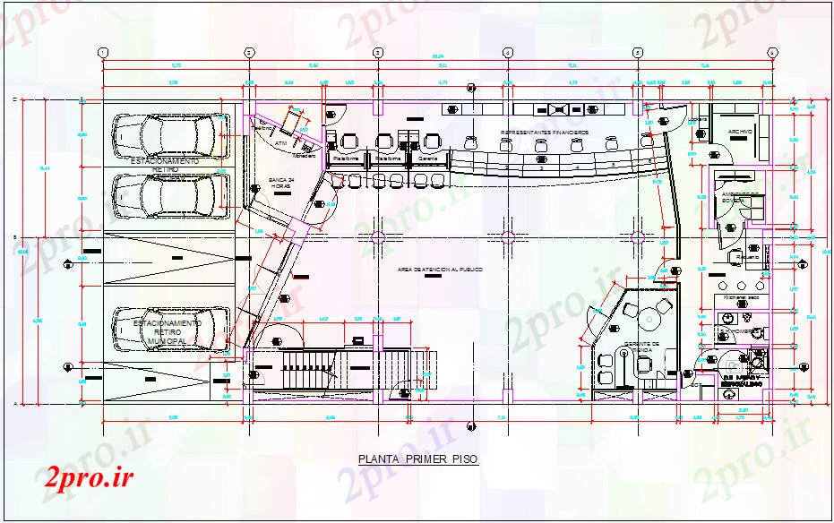 دانلود نقشه ساختمان اداری - تجاری - صنعتی بانک ساخت و ساز زمین طرحی طبقه جزئیات 12 در 20 متر (کد66321)