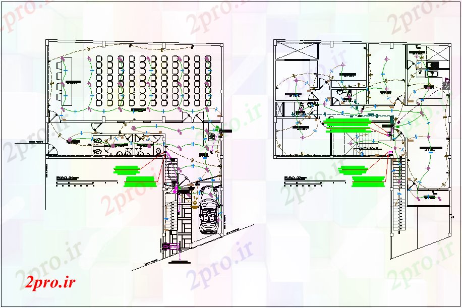 دانلود نقشه معماری ساختار سالن طراحی الکتریکی با جزئیات نمودار (کد66335)