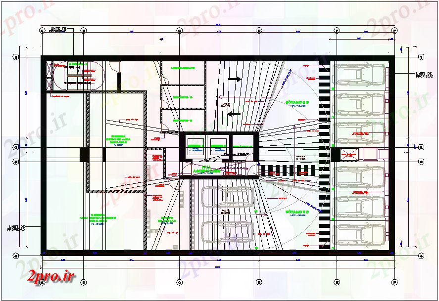 دانلود نقشه ساختمان اداری - تجاری - صنعتی ساختمان اداری طرحی طبقه همکف جزئیات 17 در 30 متر (کد66347)