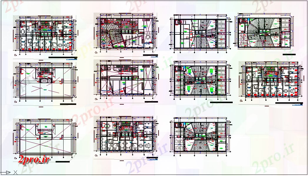 دانلود نقشه مسکونی ، ویلایی ، آپارتمان طرحی طبقه ساختمان اداری جزئیات 16 در 30 متر (کد66348)