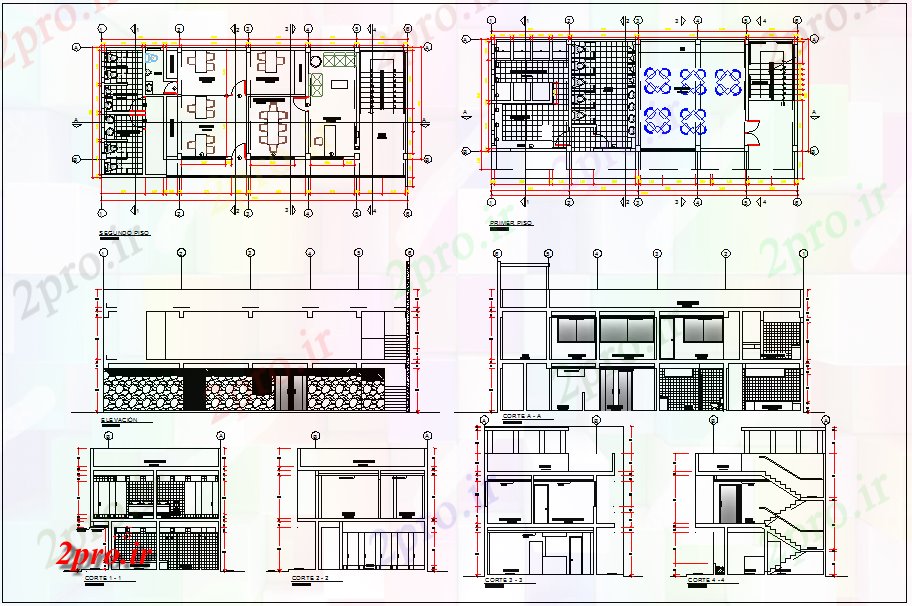 دانلود نقشه ساختمان اداری - تجاری - صنعتی طرحی ساختمان اداری و بخش نما جزئیات 9 در 17 متر (کد66351)
