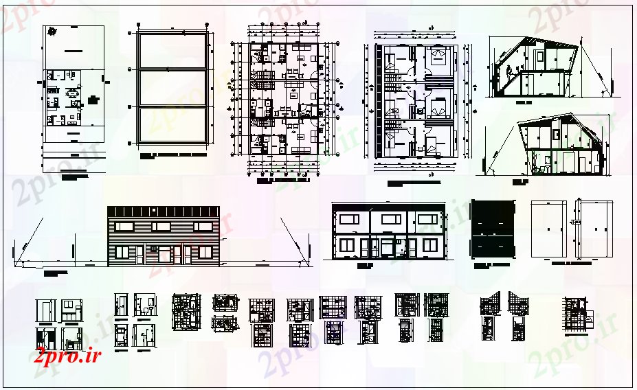دانلود نقشه ساختمان اداری - تجاری - صنعتی تجاری نما طرحی ساختمان و بخش جزئیات 17 در 30 متر (کد66381)