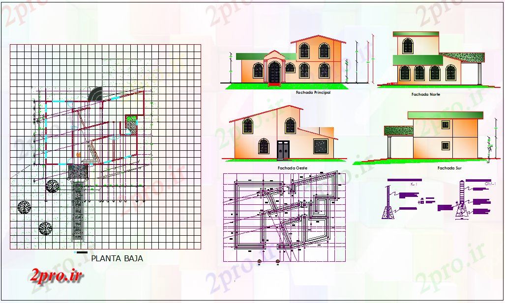 دانلود نقشه مسکونی ، ویلایی ، آپارتمان طرحی جزئیات از خانه 10 در 15 متر (کد66387)