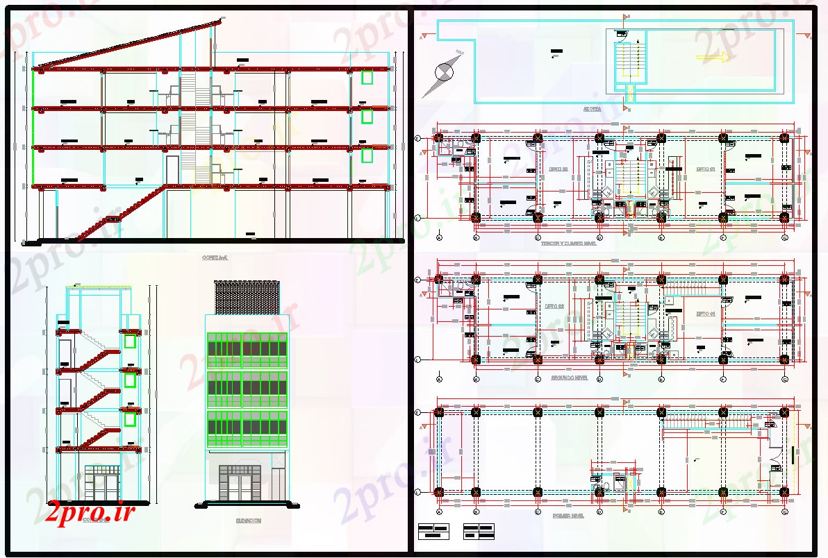 دانلود نقشه ساختمان اداری - تجاری - صنعتی تجاری اداری ساختمان جزئیات 6 در 25 متر (کد66452)