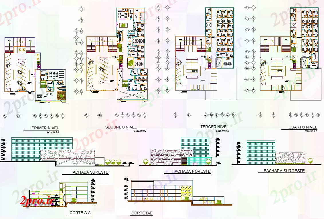 دانلود نقشه ساختمان اداری - تجاری - صنعتی  جزئیات ساختمان اداری طرحی نما  (کد66470)