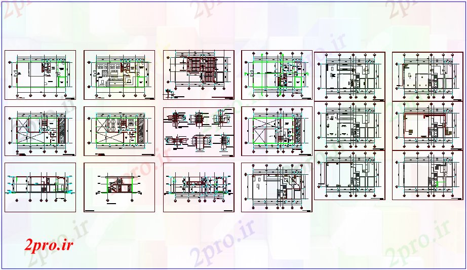 دانلود نقشه ساختمان اداری - تجاری - صنعتی طرحی دفتر شرکت و بخش با معماری، سازه و آب خط 20 در 40 متر (کد66497)