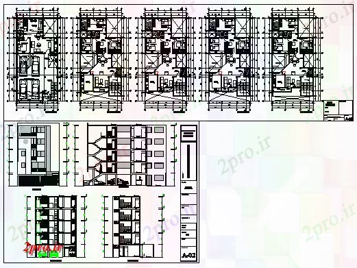 دانلود نقشه مسکونی  ، ویلایی ، آپارتمان  مسکن چند خانواده تخت storay 5 طبقه طراحی (کد66524)