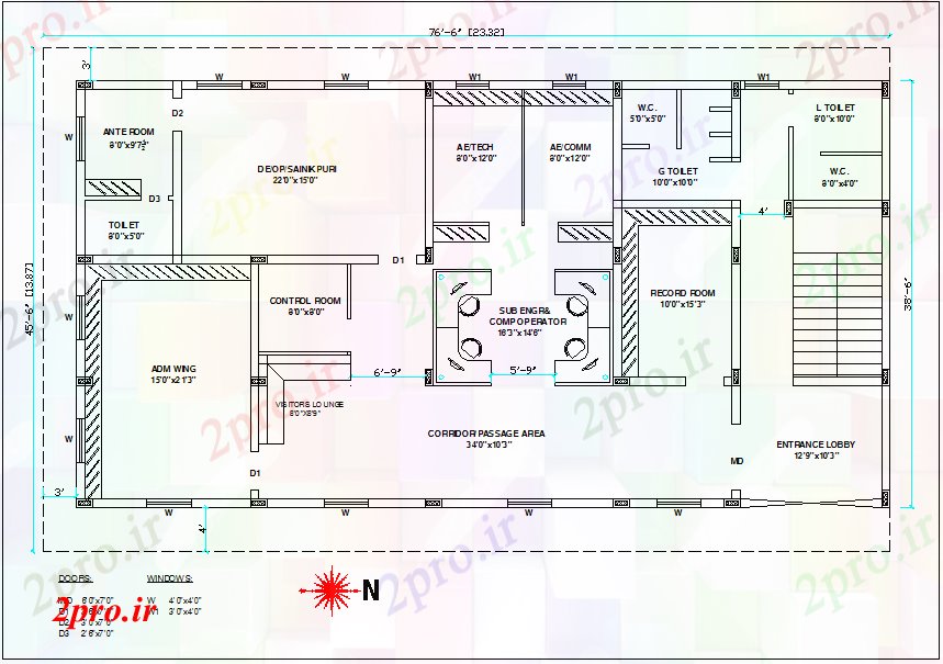 دانلود نقشه ساختمان اداری - تجاری - صنعتی اتاق کنترل بلوک ، کنترل طرحی اتاق جزئیات 21 در 23 متر (کد66527)
