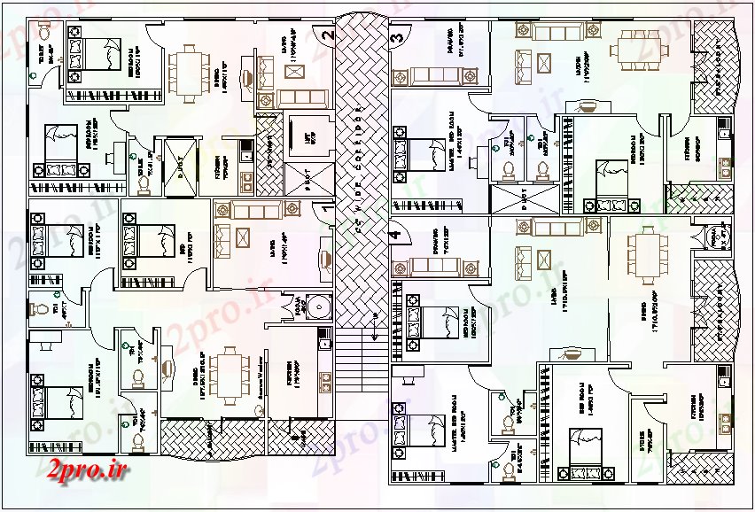 دانلود نقشه مسکونی  ، ویلایی ، آپارتمان  آپارتمان مسکونی تخت طرحی طبقه معمولی  جزئیات (کد66528)