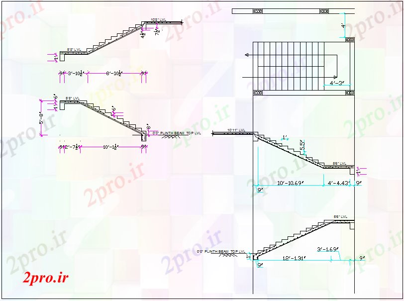 دانلود نقشه جزئیات ساختار ساختمان نمای پله بخش نما و طرحی  جزئیات (کد66530)