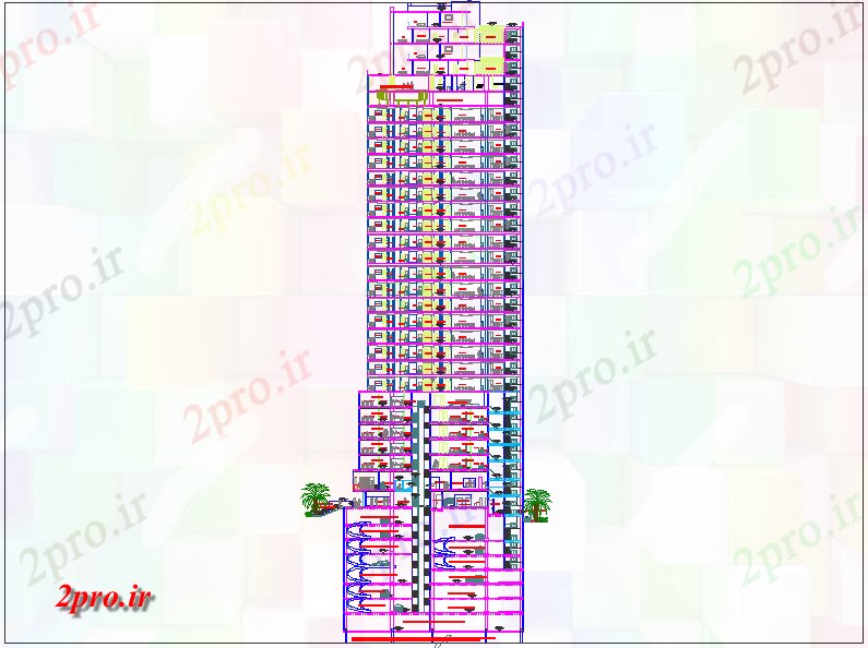 دانلود نقشه ساختمان مرتفعساختمان های بلند تجاری 37 در 49 متر (کد66550)
