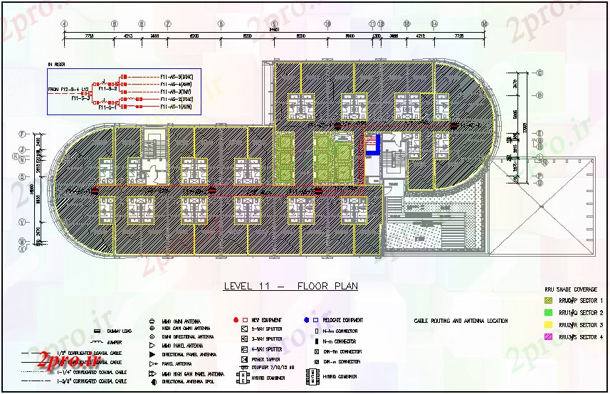 دانلود نقشه معماری سطح طرحی 11 طبقه با نمای الکتریکی (کد66593)