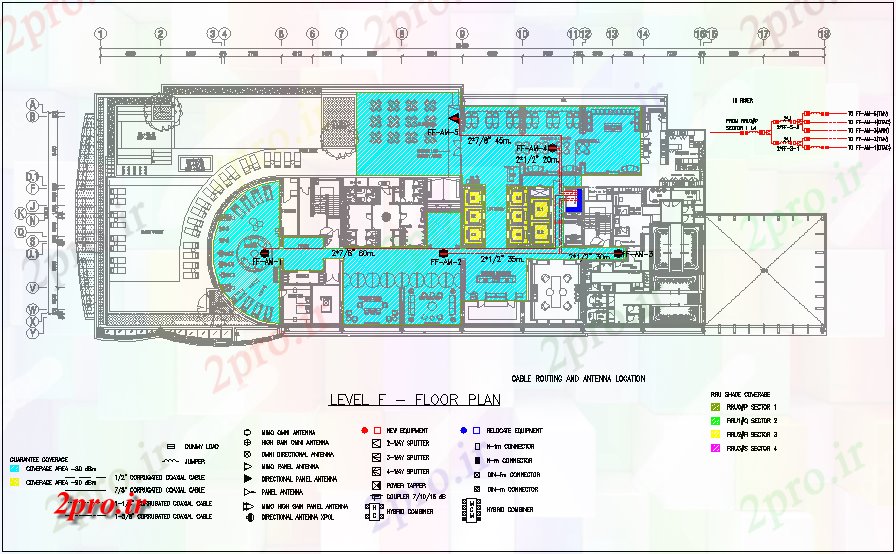 دانلود نقشه معماری طرحی طبقه سطح F با نمای الکتریکی برای هتل (کد66599)
