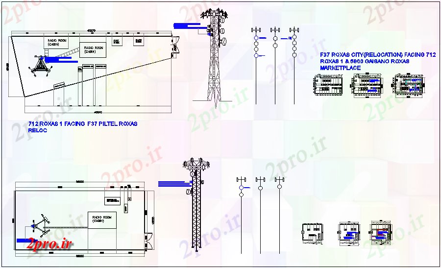 دانلود نقشه طراحی داخلی طرحی برج های تلفن همراه و نما با نصب و راه اندازی و برق و کنترل سیستم آن (کد66699)