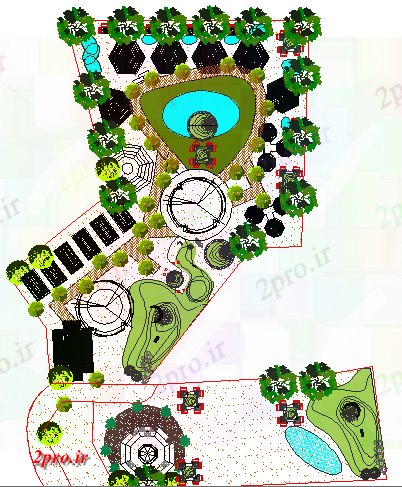 دانلود نقشه باغ  شخصیجزئیات محوطه سازی از تک خانواده  باغ  ویلا  (کد66718)