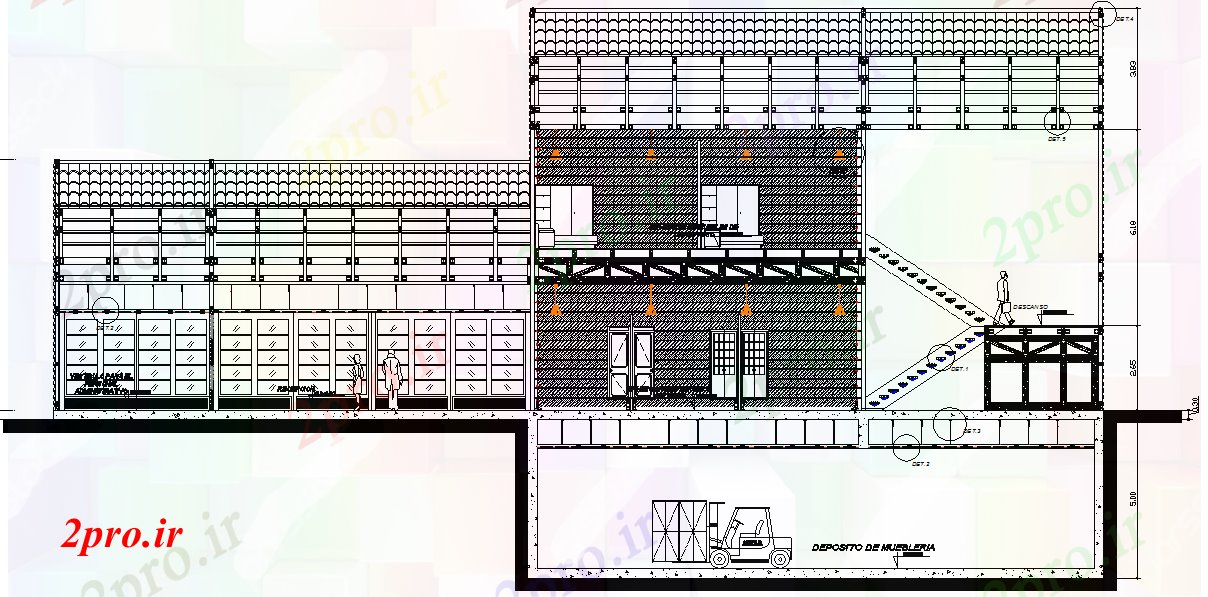 دانلود نقشه هایپر مارکت - مرکز خرید - فروشگاه نما گاه بزرگ جزئیات 49 در 52 متر (کد66734)