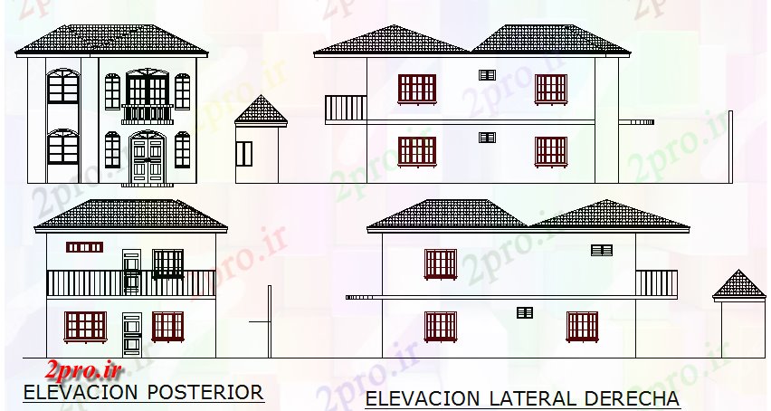 دانلود نقشه مسکونی ، ویلایی ، آپارتمان دو سطح خانه های تک خانواده تمام نما طرفه جزئیات 12 در 23 متر (کد66821)