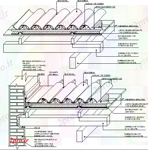 دانلود نقشه جزئیات ساخت و ساز جزئیات کاشی خشت با جزئیات ساخت و ساز سقف  (کد66838)