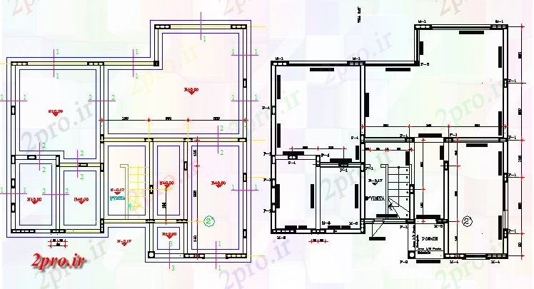 دانلود نقشه مسکونی ، ویلایی ، آپارتمان دو سطح ساختار طبقه مسکن جزئیات 98 در 100 متر (کد66839)