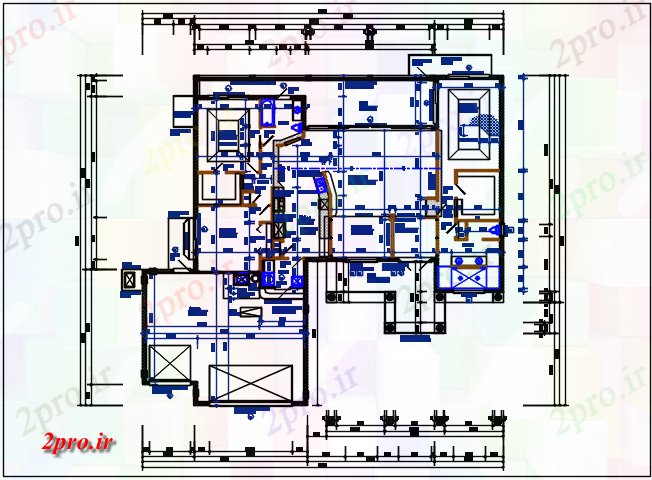 دانلود نقشه خانه های کوچک ، نگهبانی ، سازمانی - برنامه ریزی با طبقه همکف و خروس ایالت برنامه ریزی و برش طرح 76 در 83 متر (کد66869)