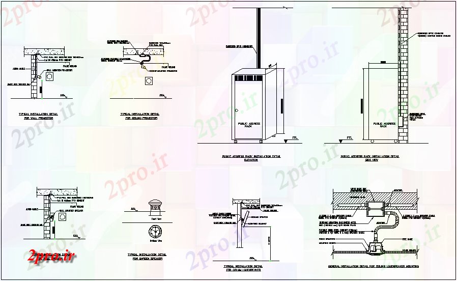 دانلود نقشه جزئیات ساخت و ساز دیوار پروژکتور، بلندگو دیوار و سقف بلندگو با صدای بلند   نصب و راه اندازی  (کد66878)