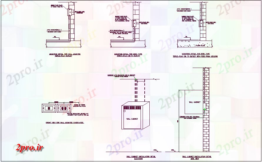 دانلود نقشه جزئیات ساخت و ساز خروجی بازی سه گانه و دیوار کابینه نصب جزئیات (کد66880)