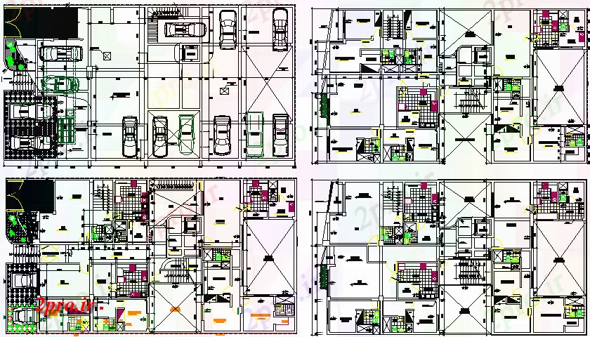 دانلود نقشه مسکونی  ، ویلایی ، آپارتمان  زمین، اول، دوم و بالای طرحی معماری طبقه ساختمان های مسکونی (کد66899)