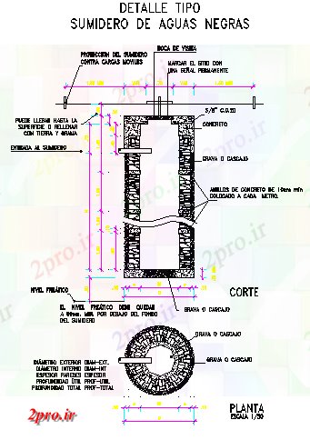 دانلود نقشه جزئیات ساخت و ساز سپتیک تانک سایه سیاه و سفید آب جزئیات سازنده  (کد66903)