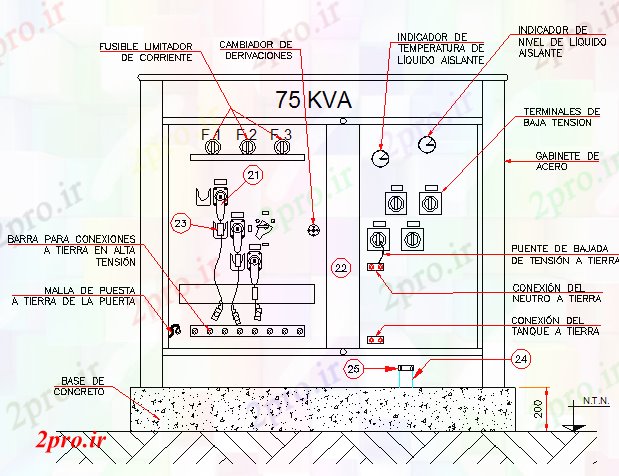 دانلود نقشه معماری جزئیات ترانسفورماتور پایه نصب و راه اندازی برق (کد66912)