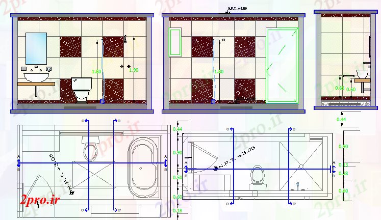 دانلود نقشه بلوک حمام و توالتمعماری حمام منفجر پروژه (کد66937)