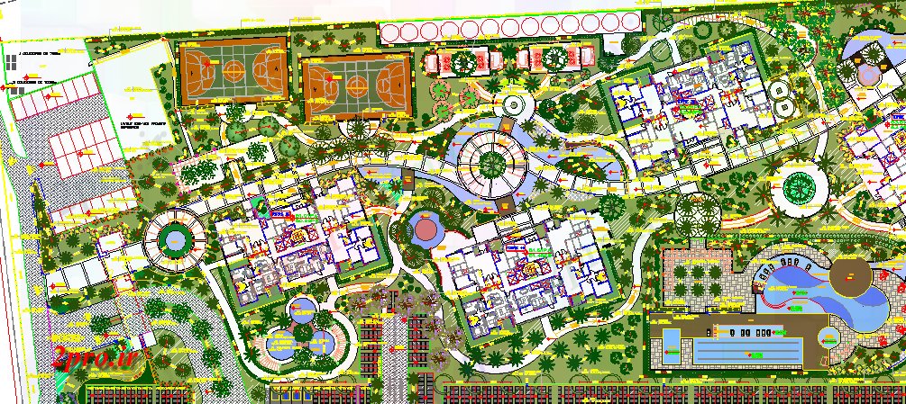 دانلود نقشه باغ  شخصیجزئیات محوطه سازی از باغ  خصوصی از ساختمان مسکونی (کد66946)