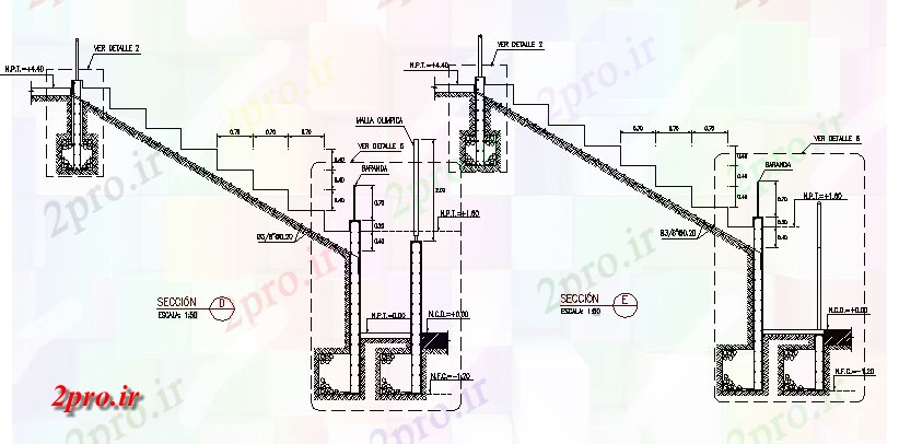 دانلود نقشه جزئیات ساخت و ساز راه پله جزئیات ساخت و ساز از امکانات ورزشی درست (کد66972)